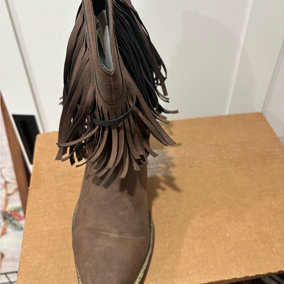 Fringe Ankle Booties in Brown - Picture 3 of 3